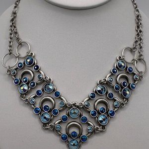 Vintage "V" look with beautiful Swirls of blue & Silver Swarovski Crystals